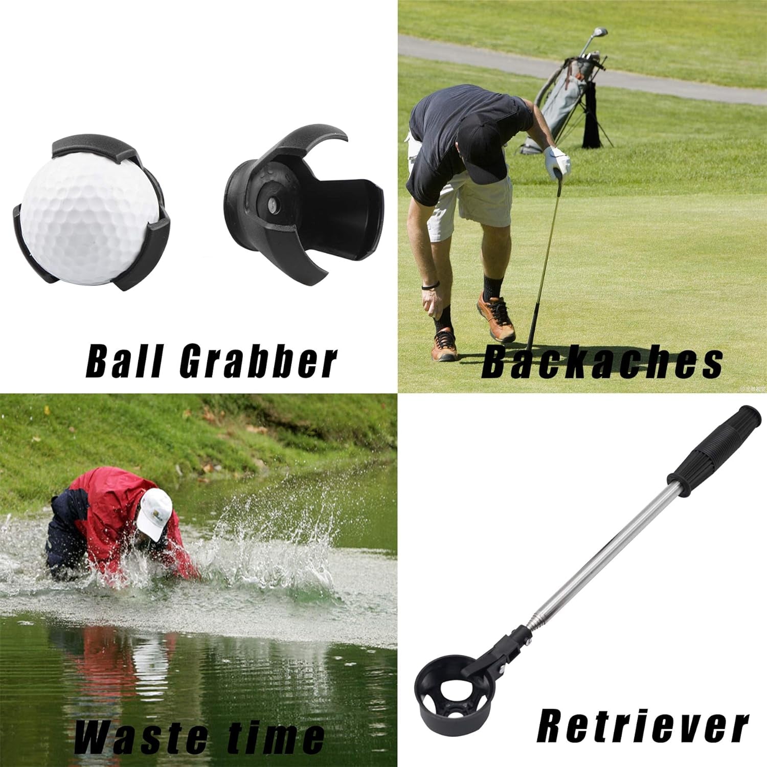 Stainless Steel Telescopic Golf Ball Retriever with Two Grabbers - Lightweight Golf Accessory for Water Recovery, 0.55 lbs